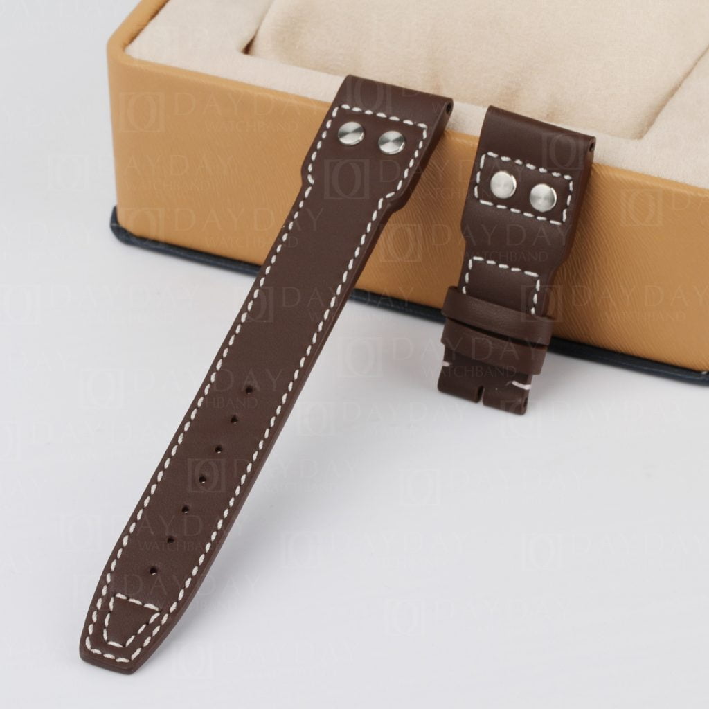 Personalized bespoke IWC-Big-Pilot-brown-calfskin-leather-watch-band-strap replacement-with-rivets 43 22mm for sale
