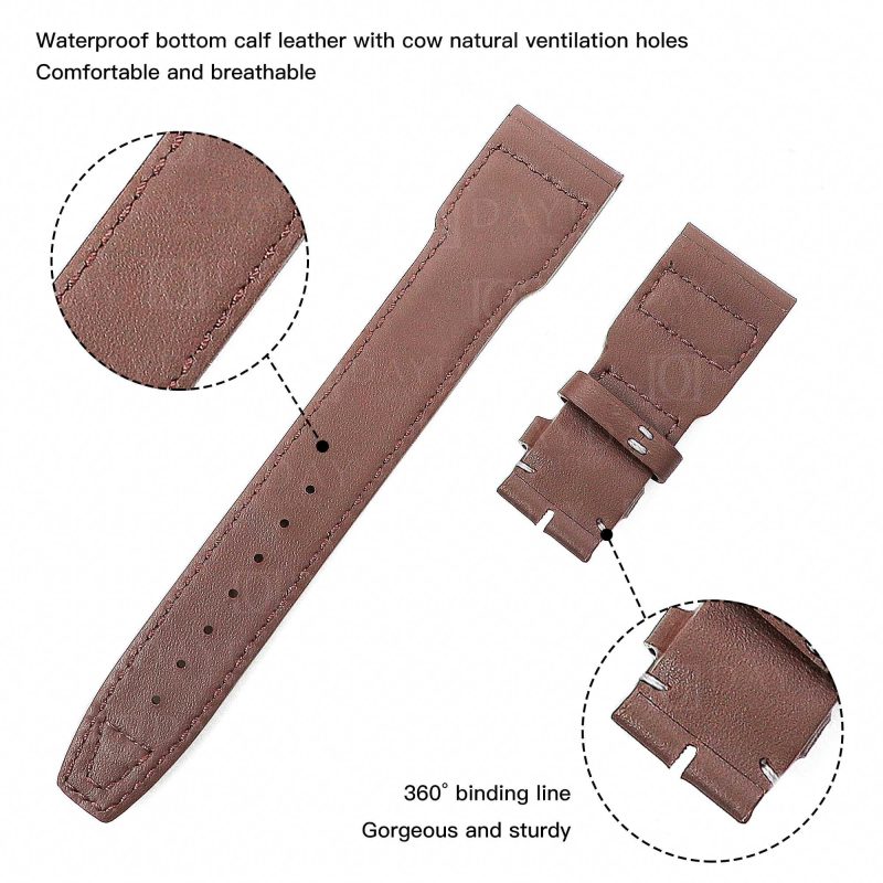 Custom handmade IWC-Big-Pilot-brown-santoni calfskin-leather-watch-band-strap-with-rivets 43 22mm aftermarket price