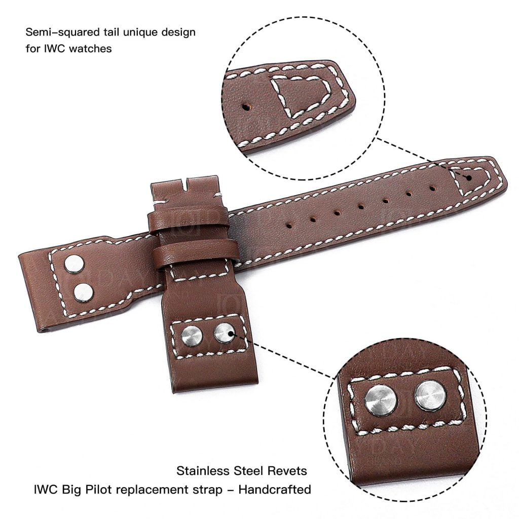 Custom handmade IWC-Big-Pilot-brown-santoni calfskin-leather-watch-band-strap-with-rivets 43 22mm aftermarket price