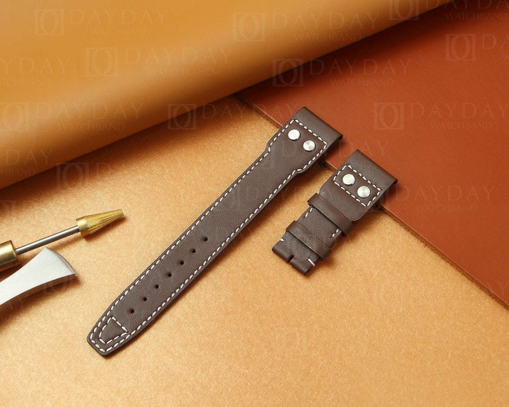 Personalized bespoke IWC-Big-Pilot-brown-calfskin-leather-watch-band-strap replacement-with-rivets 43 22mm for sale