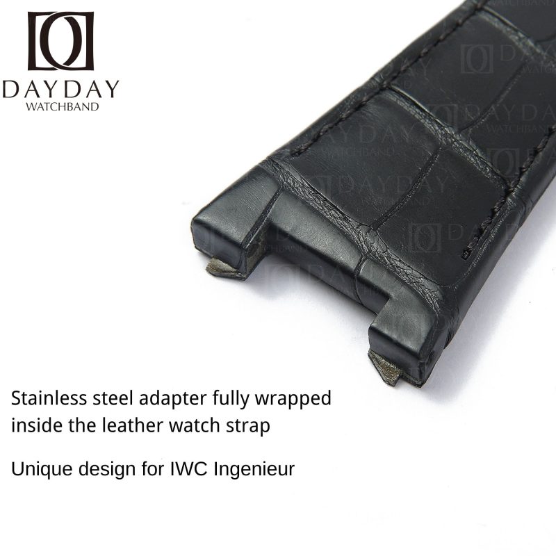 IWC-Schaffhause Ingenieur-3227-3239-IW378401-IW378404-29mm-IW323601-Mission-Earth-Replacement-Black-alligator Leather-band-strap