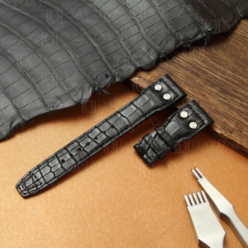 IWC-Big-Pilot-black Alligator-leather-strap-replacement-21mm-22mm-rivets-watch-band