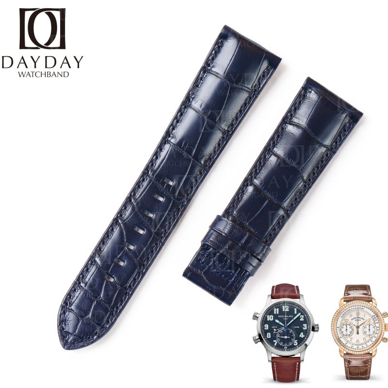 custom handmade Patek Philippe Calatrava 5524R blue watch band alligator leather watch strap replacement