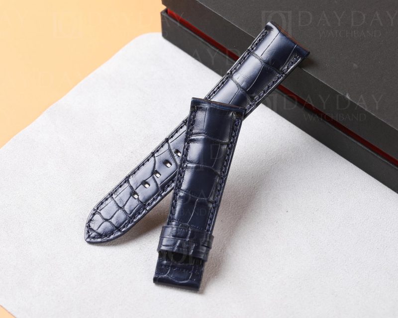 custom handmade Patek Philippe Calatrava Pilot Travel Time 5524R blue watch band alligator crocodile leather watch strap replacement