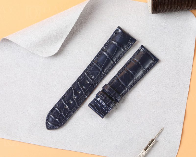 custom handmade Patek Philippe PP Calatrava Pilot Travel Time 5524R blue watch band alligator leather watch strap