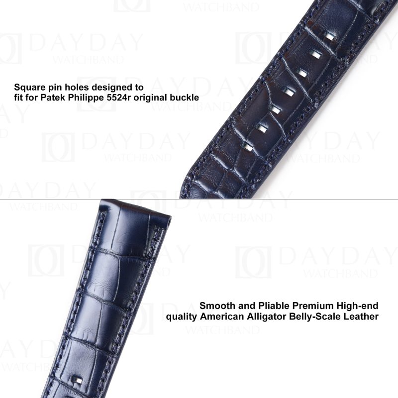 custom handmade Patek Philippe Calatrava 5524R blue watch band alligator leather watch strap replacement