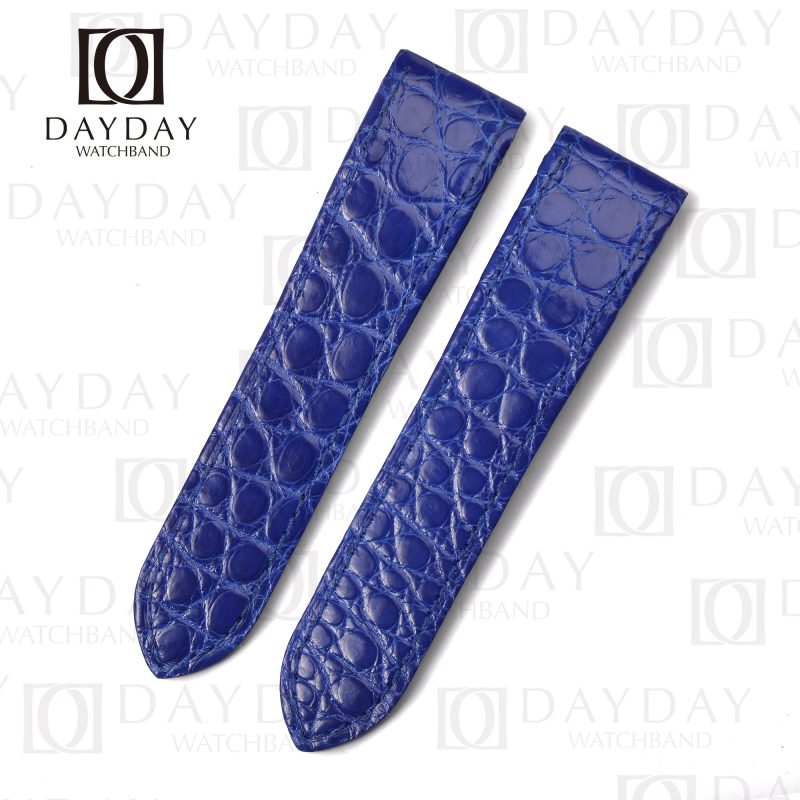 Buy custom double-folded Replacement Blue leather watch strap band fit for Cartier Santos 100 midsize-large-XL Round Scale