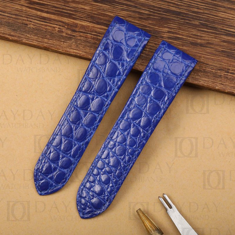 Buy custom double-folded Replacement Blue leather watch strap band fit for Cartier Santos 100 midsize-large-XL Round Scale