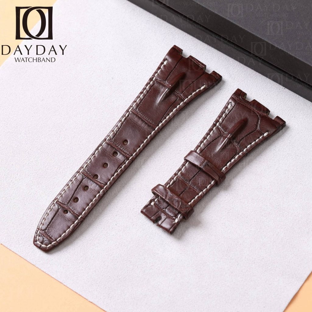 Replacement brown alligator leather watch band strap for the Audemars Piguet AP Royal Oak Mens Watch 42mm