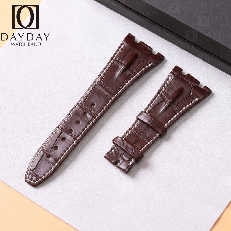 Replacement brown alligator leather watch band strap for the Audemars Piguet AP Royal Oak Offshore ROO Mens Watch 42mm