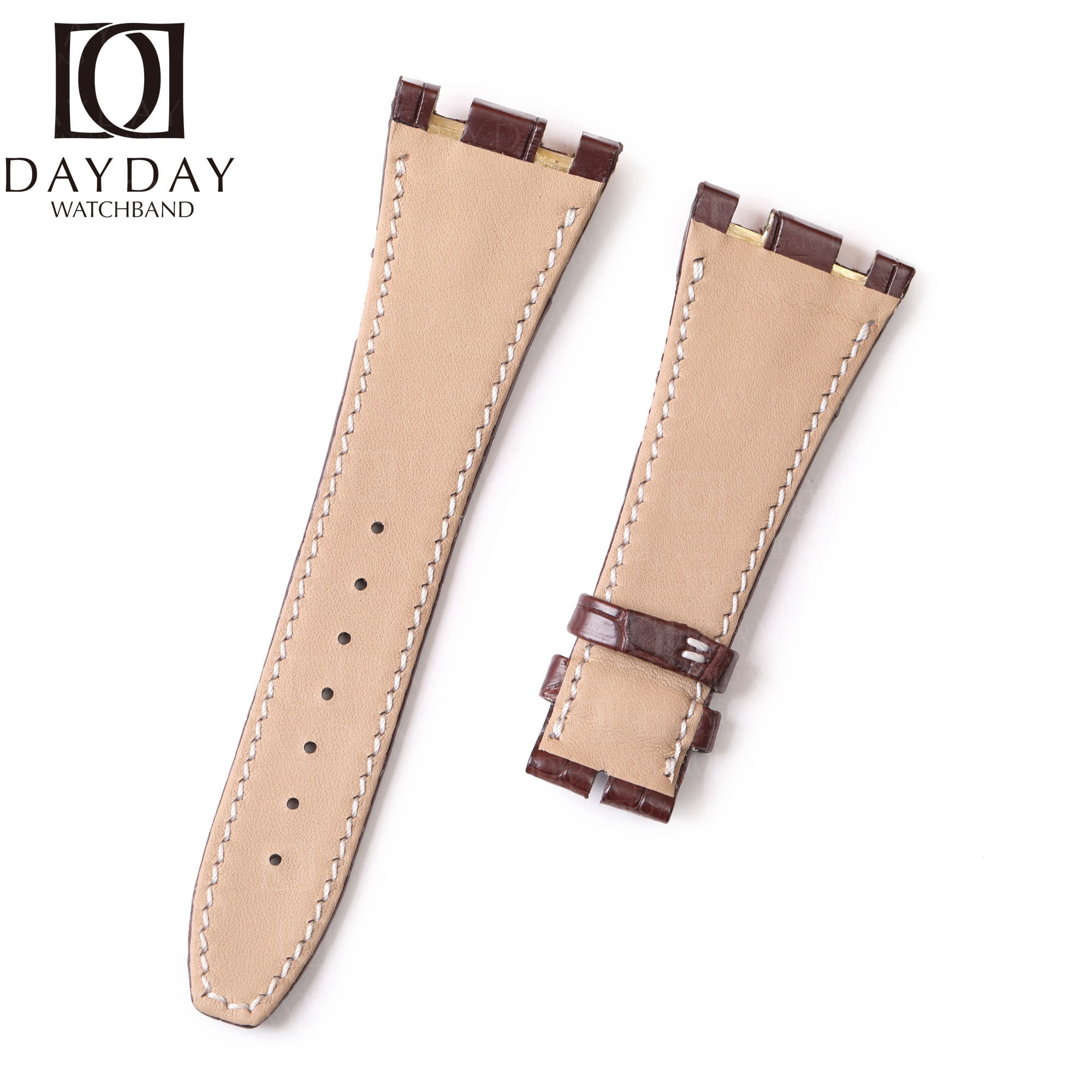 Replacement brown alligator leather watch band strap for the Audemars Piguet AP Royal Oak Mens Watch 42mm