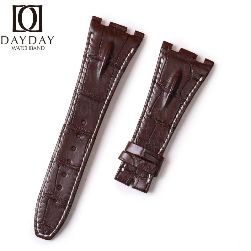 Replacement brown alligator leather watch band strap for the Audemars Piguet AP Royal Oak Offshore Mens Watch 42mm