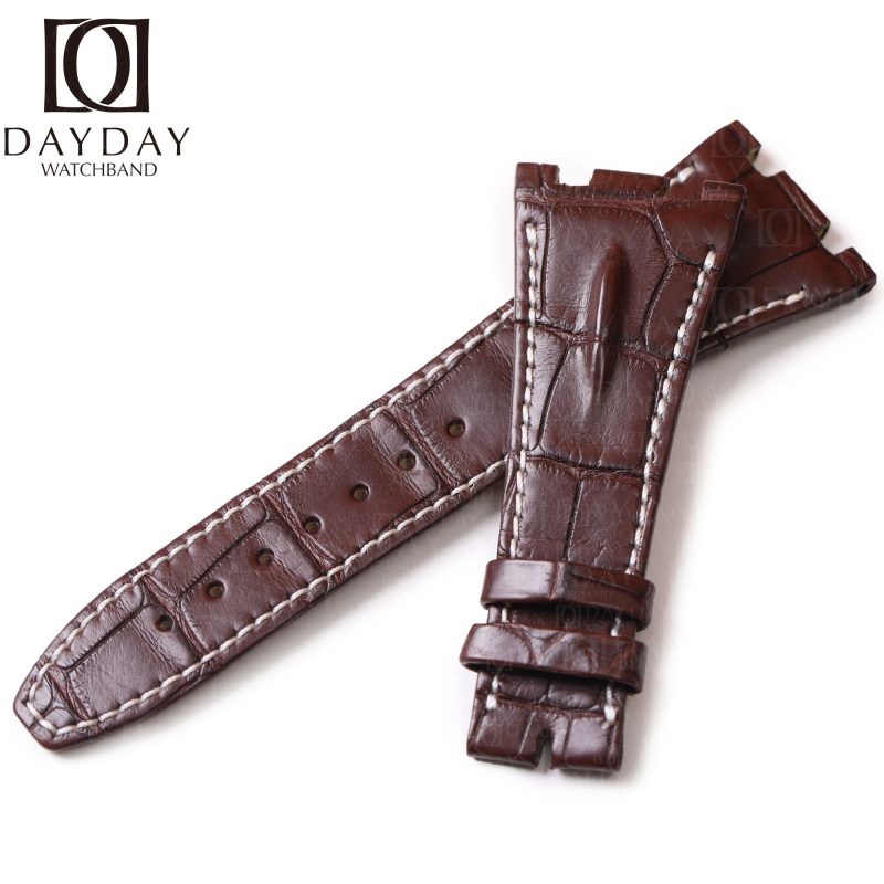 Replacement brown alligator leather watch band strap for the Audemars Piguet AP Royal Oak Offshore Mens Watch 42mm