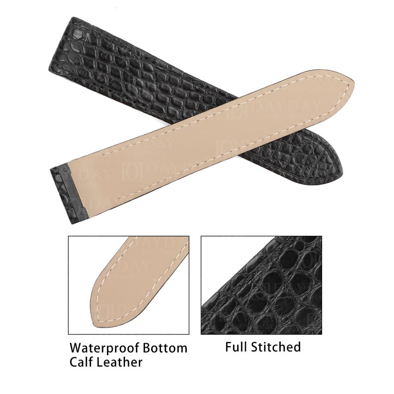 Custom handmade Replacement black alligator leather watch strap band fit for Cartier Santos 100 Midsize, Large, XL Round Scale aftermarket