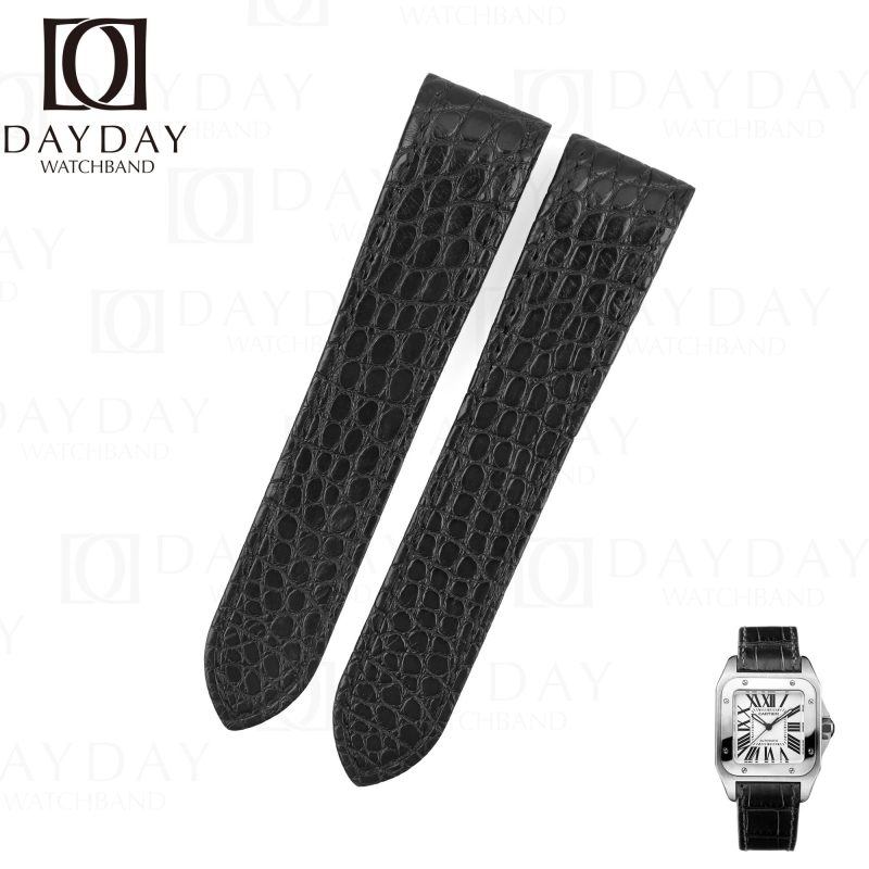 Shop bespoke black Replacement crocodile leather watch strap band fit for Cartier Santos 100 Midsize, Large, XL Round Scale for sale