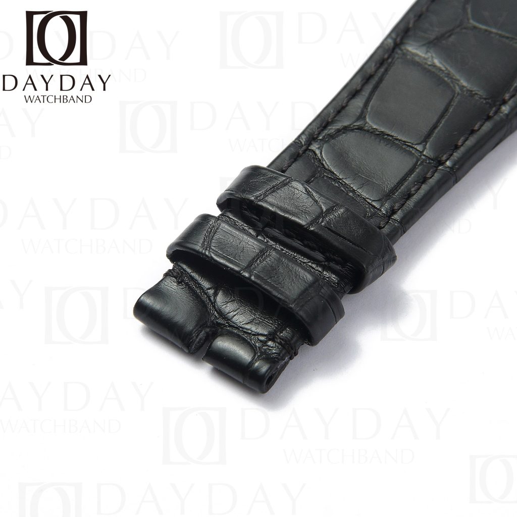 handmade black alligator leather strap band replacement buckle end for IWC Big Ingenieur Chronograph Silberpfeil
