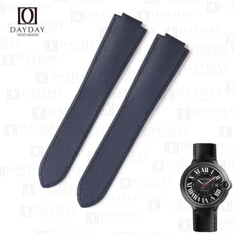 Custom replacement blue canvas nylon watchbands for Cartier Ballon Bleu PVD strap (4)