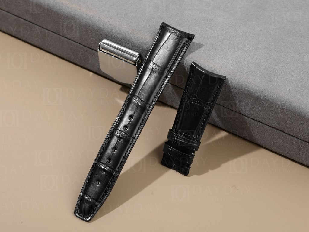 Custom handmade replacement black alligator leather watch band 20mm 22mm for IWC Portuguese Portofino watch aftermarket for sale