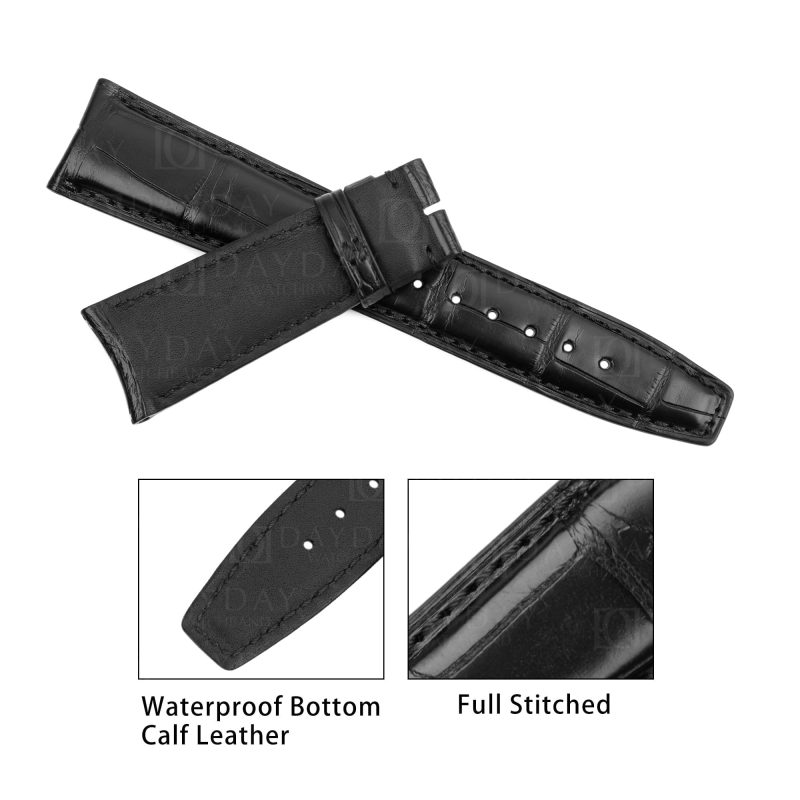 Personalized Handmade 20mm 22mm replacement black alligator leather watch band strap curved end fit for IWC Schaffhausen Portofino Portuguese Portugieser strap