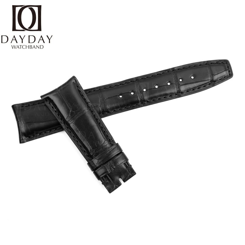 Personalized Handmade 20mm 22mm replacement black alligator leather watch band strap curved end fit for IWC Schaffhausen Portofino Portuguese Portugieser strap