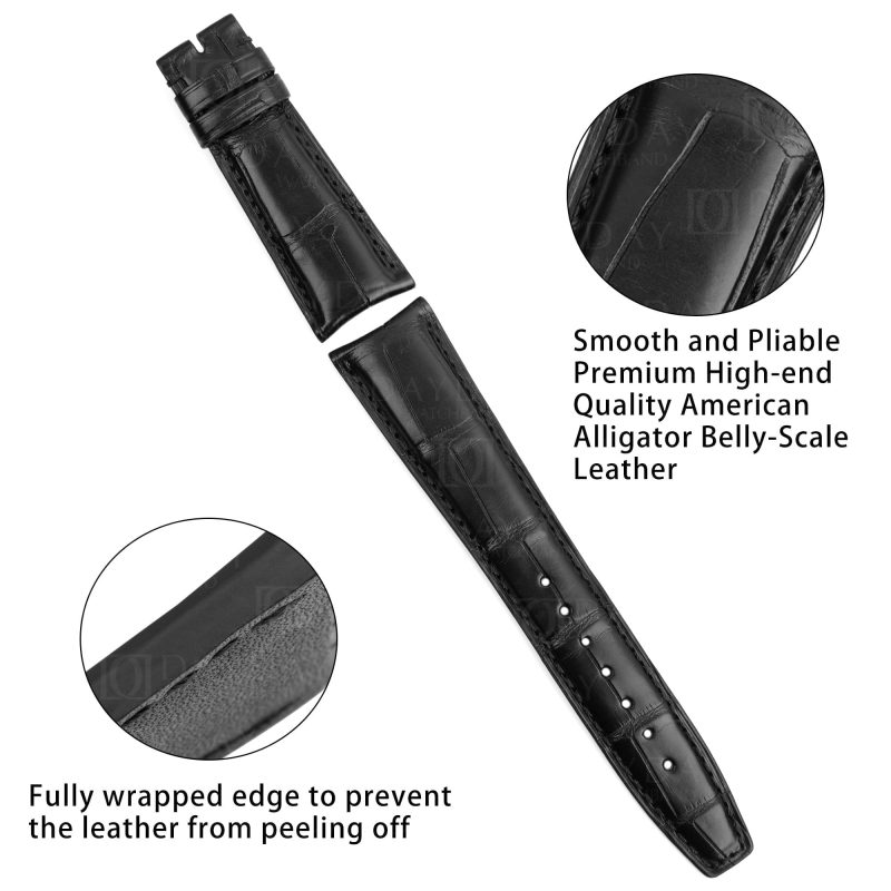 Custom handmade replacement black alligator leather watch band strap 20mm 22mm for IWC Schaffhausen Portuguese Portofino watch aftermarket for sale