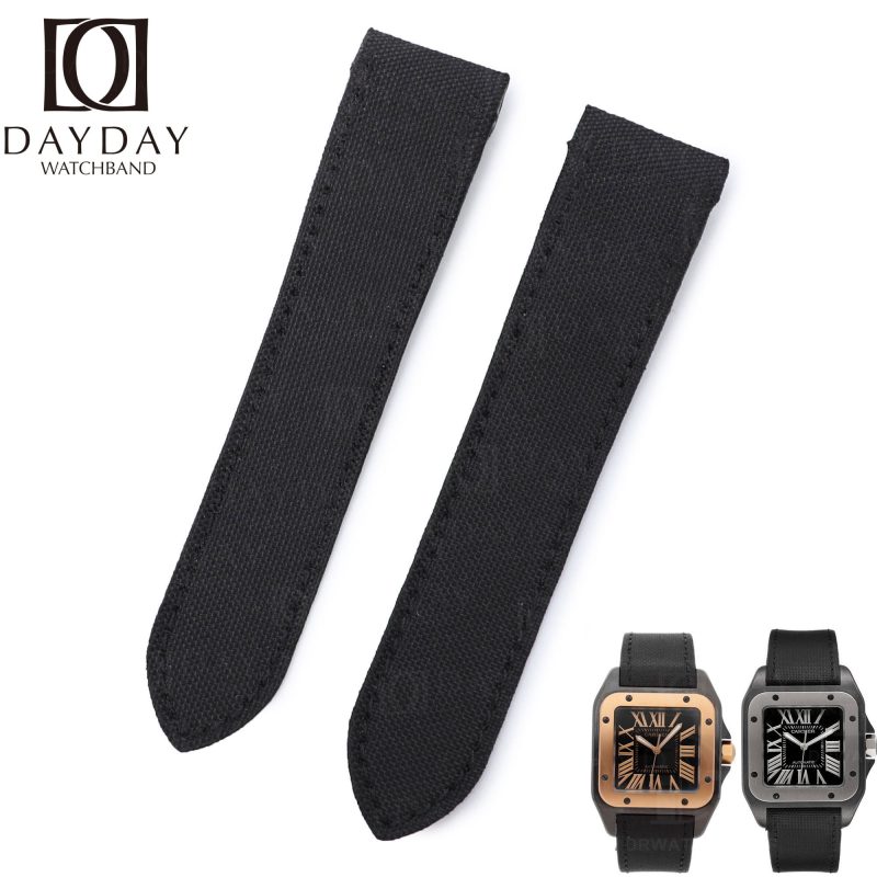 Custom handmade strap for Cartier-santos-100 Midsize, Large, XL quickswitch-nylon canvas-strap-black-watch-band-replacement-for-sale