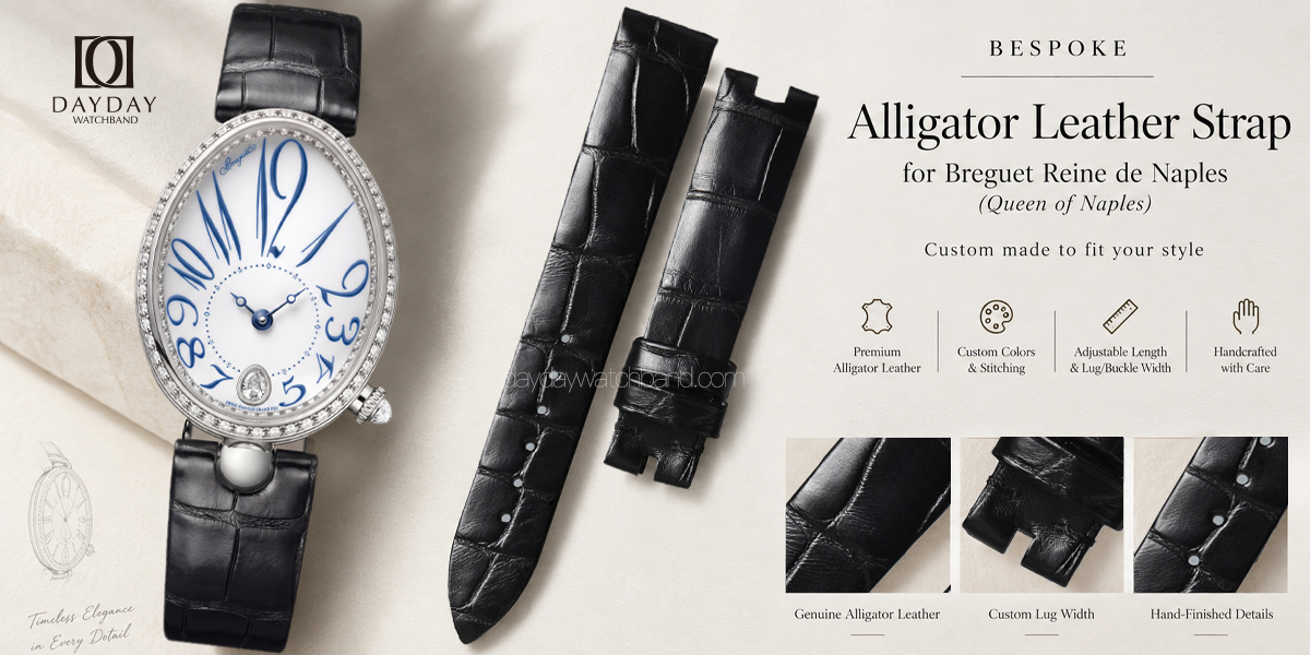 Bespoke alligator Leathe watch strap for Breguet Queen of Naples