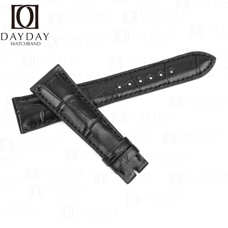 Black Alligator leather watch band Patek Philippe Calatrava Complications strap replacement for sale