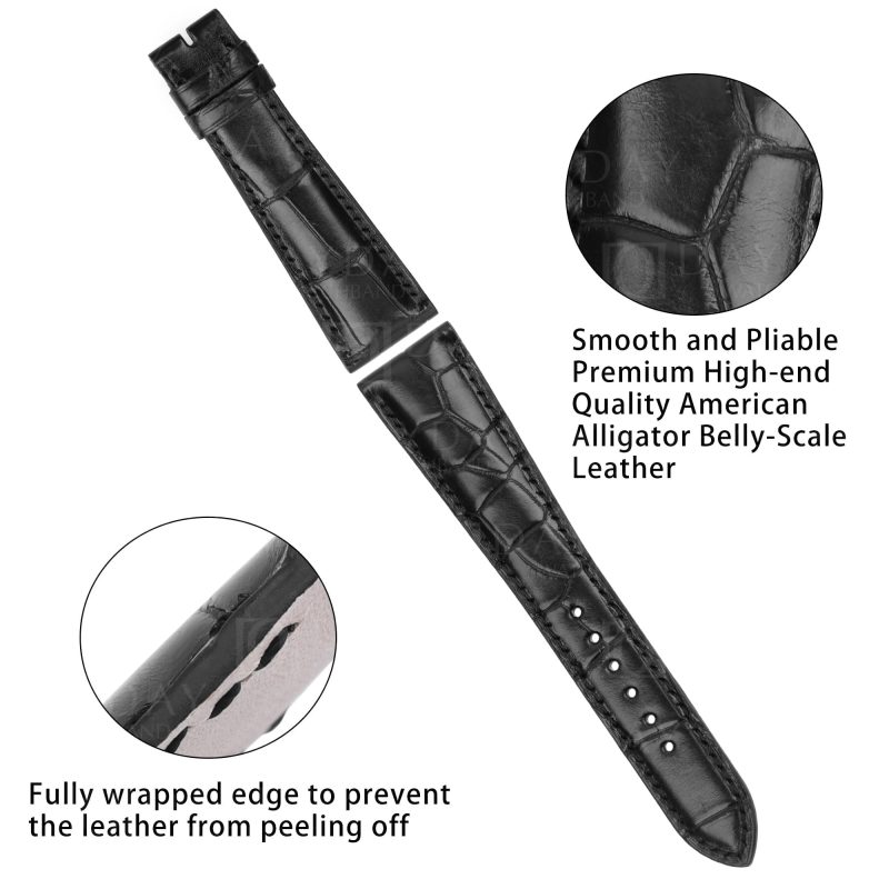 Black Alligator leather watch band Patek Philippe Calatrava Complications strap replacement for sale