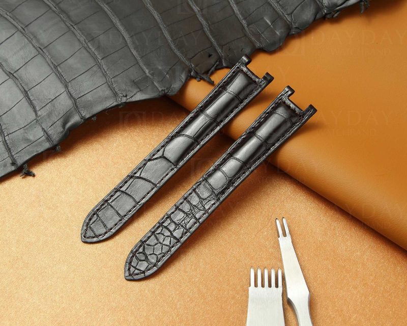 Black Leather Watch Band for Cartier Pasha De Cartier Double Folded Handmade replacement Strap