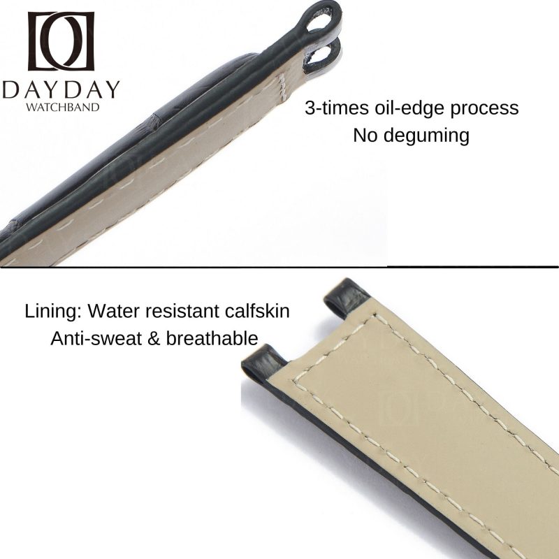 Black Leather Watch Band for Cartier Pasha De Cartier Double Folded Handmade replacement Strap