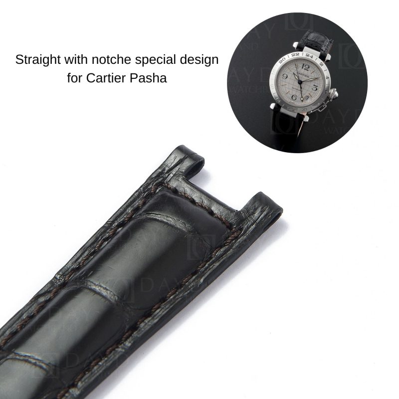 Black Leather Watch Band for Cartier Pasha De Cartier Double Folded Handmade replacement Strap