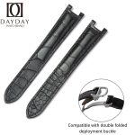 Black Leather Watch Band for Cartier Pasha De Cartier Double Folded Handmade replacement Strap