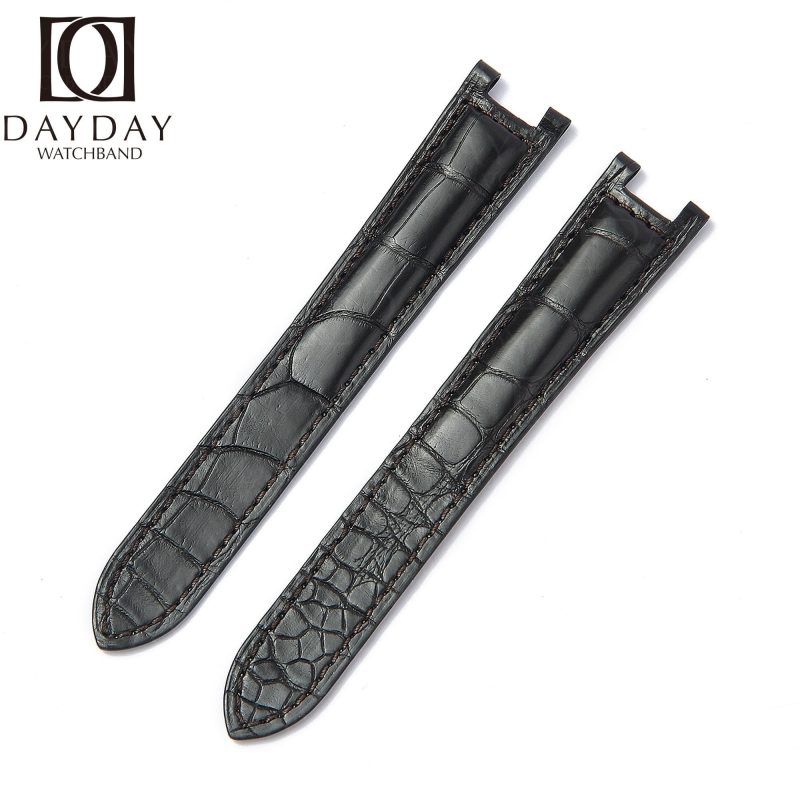 Black Leather Watch Band for Cartier Pasha De Cartier Double Folded Handmade replacement Strap