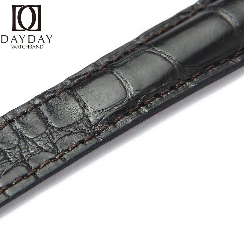 Black Leather Watch Band for Cartier Pasha De Cartier Double Folded Handmade replacement Strap