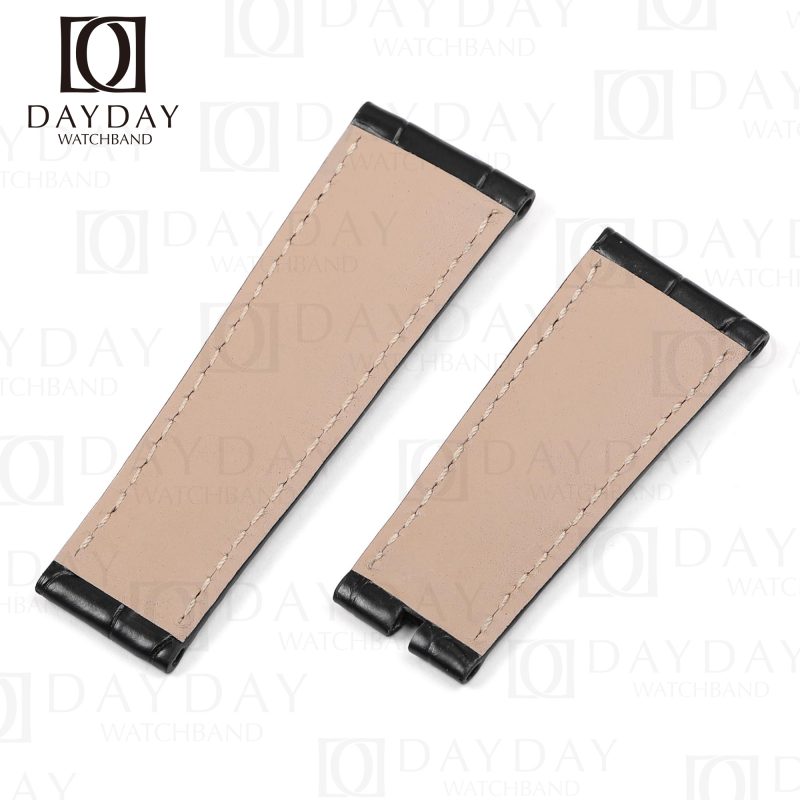 Buy Custom 21mm 22mm Black alligator leather watch band Rolex Sky Dweller (2)
