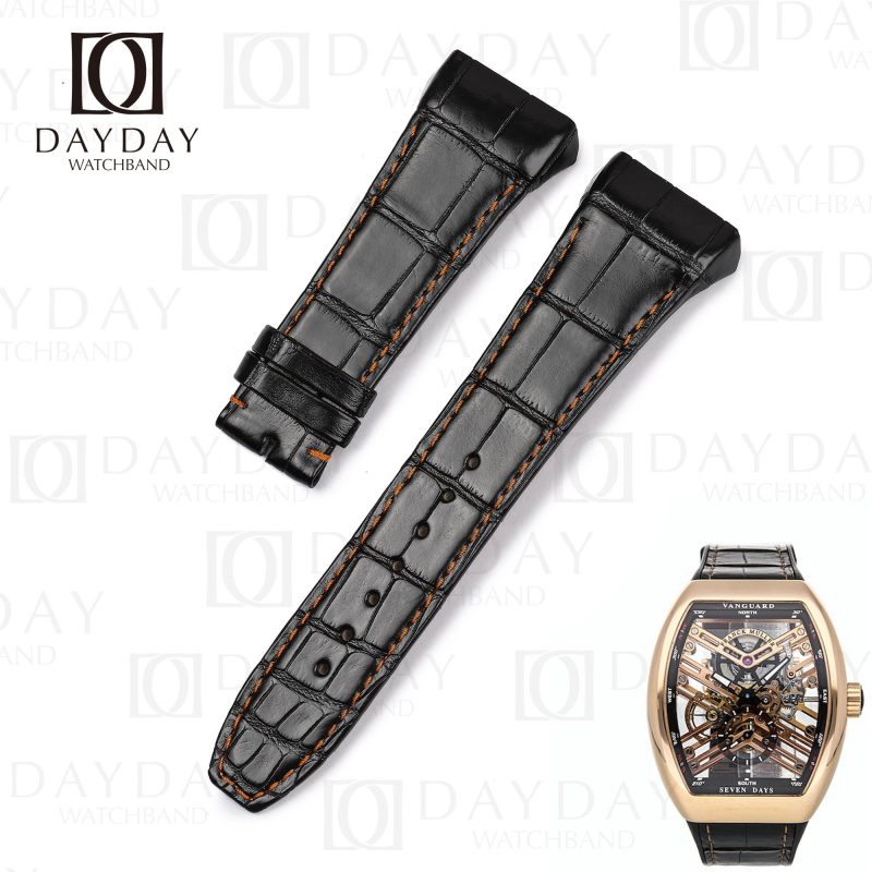 Bespoke Black replacement change genuine alligator leather watch strap band raplacement fit for Franck Muller Vanguard V45 V41 V32 Yachting Skeleton Racing Revolution 7 Days luxury watch