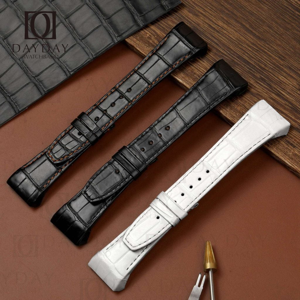 Buy Custom White Black replacement genuine crocodile leather watch strap change band raplacement fit for Franck Muller Vanguard V45 V41 V32 Yachting Skeleton Racing Revolution 7 Days luxury watch for sale