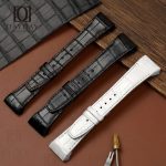 Buy Custom White Black replacement genuine crocodile leather watch strap change band raplacement fit for Franck Muller Vanguard V45 V41 V32 Yachting Skeleton Racing Revolution 7 Days luxury watch for sale