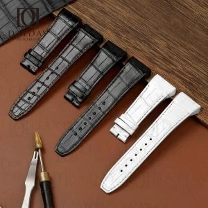 Buy Custom White Black replacement genuine crocodile leather watch strap raplacement fit for Franck Muller Vanguard V45 V41 V32 Yachting Skeleton Racing Revolution 7 Days luxury watch for sale (2)