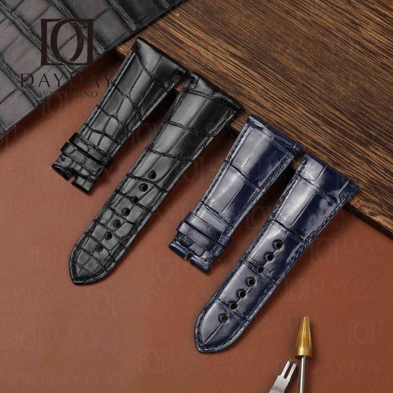 Buy Custom black blue Cartier Tank Divan watch replacement leather straps for sale