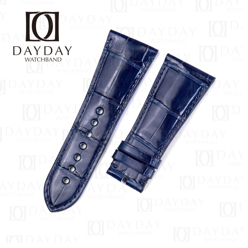 Custom blue Cartier Tank Divan watch replacement crocodile strap for sale
