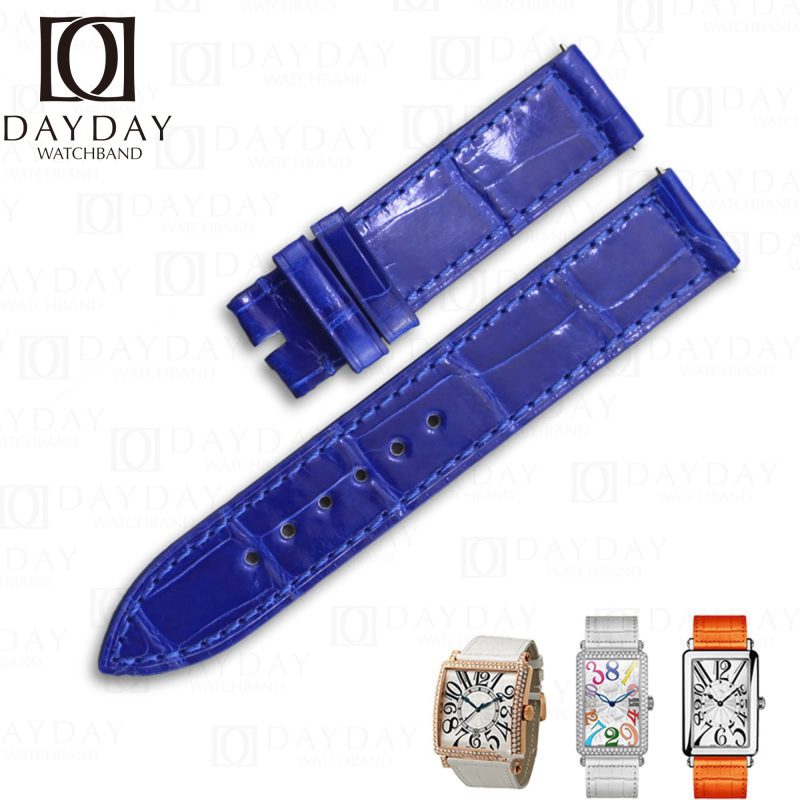 Buy Replacement Blue alligator leather watch strap for Franck Muller Geneve Master Square Long Island watchband for sale