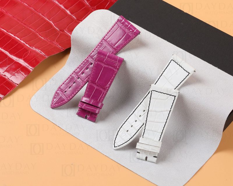 Buy-handmade Replacement-purple-white-alligator leather-watch-strap-for-Franck-Muller-Master-Square-6000 6002 watchband-for-sale