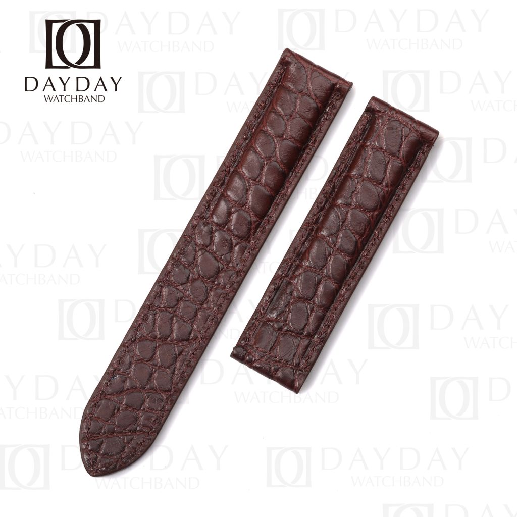 Cartier Tank Alligator leather watch band Dark Brown round scale single folded