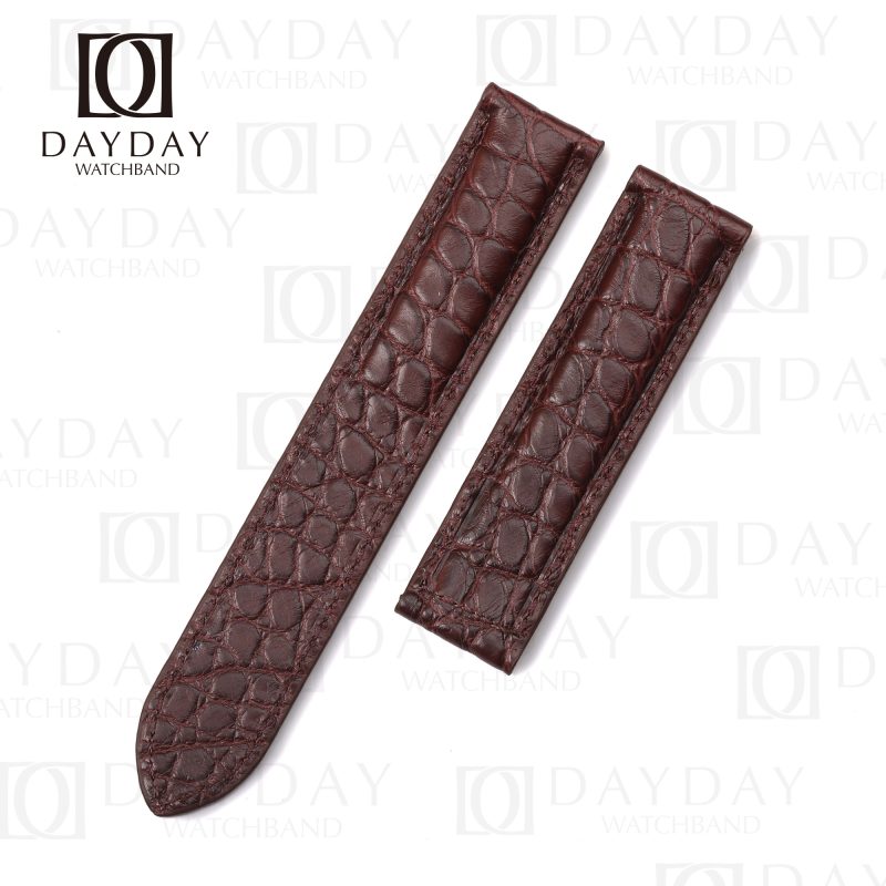 Cartier Tank Alligator leather watch band Dark Brown round scale single folded