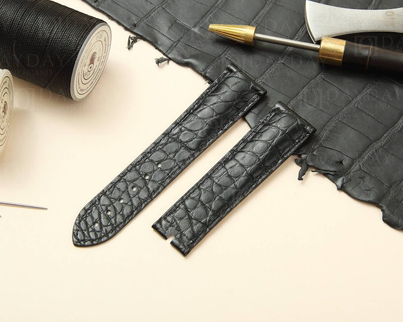 Cartier Tank Alligator leather watch band black round scale PIN BUCKLE
