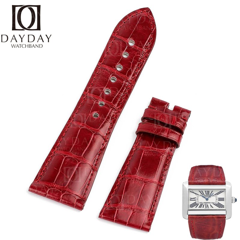 Cartier-Tank-Divan-2600-red-alligator-leather-strap-replacement-29mm