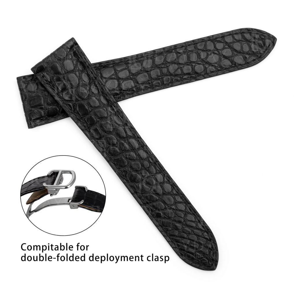 Cartier Tank Ronde solo black alligator leather watch band replacement strap