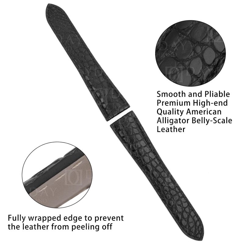 Cartier Tank Ronde solo black alligator leather watch band replacement strap